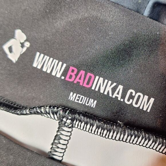 Badinka Neon plasma swirl psychedelic high waist leggings rave festival trippy M - Picture 3 of 4